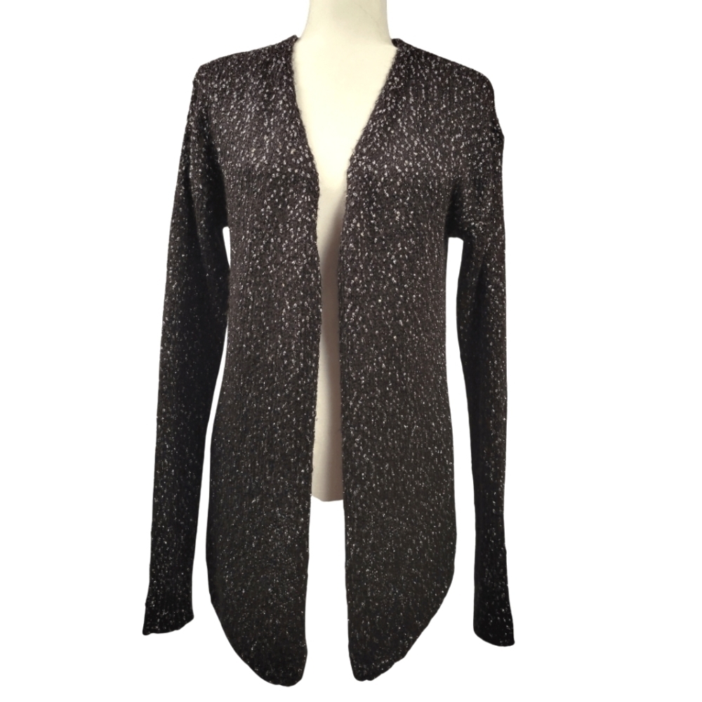 Cato - Black Long-sleeved Cardigan with Silver Metallic Threading - Size M